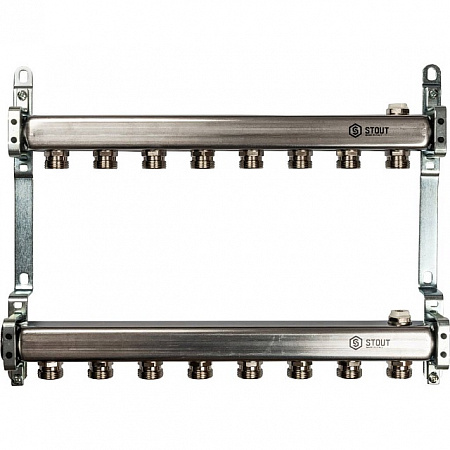 Коллекторная группа STOUT нержавейка 1&quot;x3/4&quot; EK -8 выходов, радиаторной разводки (без запорки)