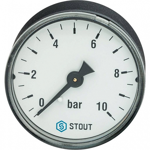 Манометр аксиальный STOUT Ø50-1/4&amp;quot;, 10 бар, горизонтальное подключение