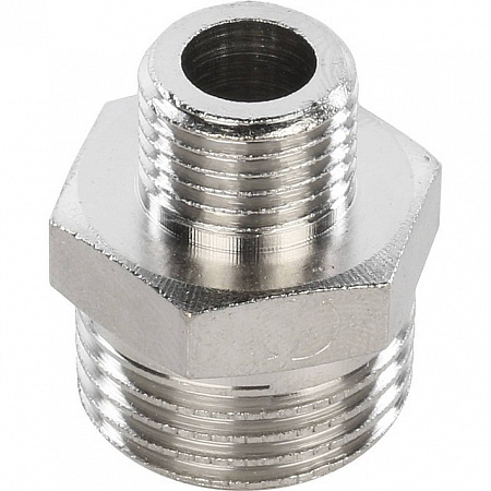 Ниппель переходной резьбовой латунный STOUT никель 1/2&quot;x1/4&quot; Н