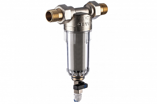 Фильтр промывной ГЕЙЗЕР БАСТИОН 111 Ø60 никель 3/4&amp;quot; АМ-АМ, 90 мкм, пластиковая колба