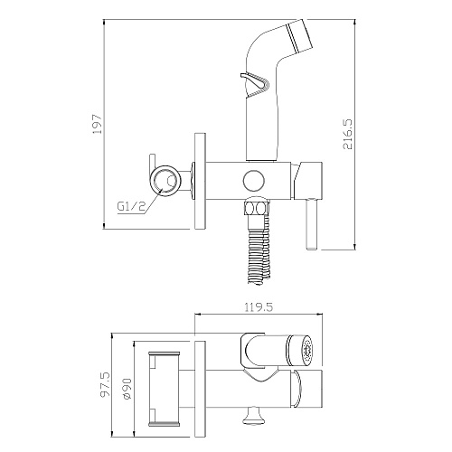 Смеситель встраиваемый с гигиенической лейкой OLIVE'S BALEAR 13142BL хром, латунь, уп. (10 шт)