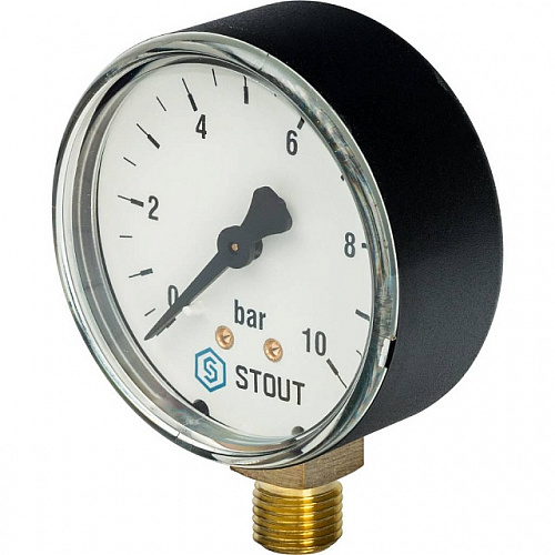 Манометр радиальный STOUT Ø63-1/4&amp;quot;, 10 бар, вертикальное подключение