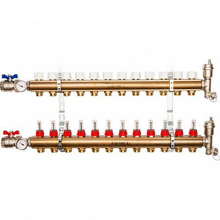 Коллекторная группа STOUT латунная 1&quot;x3/4&quot; EK -12 выходов, с расходомерами (краны + воздухо.)