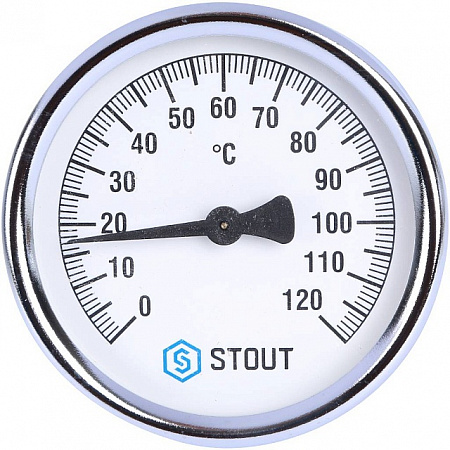 SIM-0004-800015 STOUT Термометр биметаллический накладной с пружиной. Корпус Dn 80 мм, 0...120°С, 1&quot;