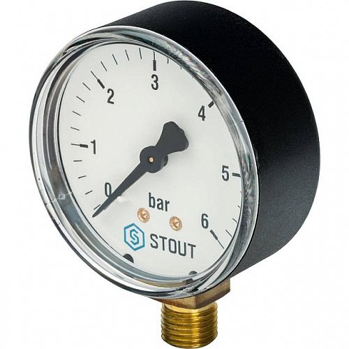 Манометр радиальный STOUT Ø63-1/2&amp;quot;, 6 бар, вертикальное подключение