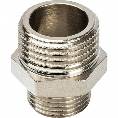 Ниппель переходной резьбовой латунный STOUT никель 1/2&quot;x3/8&quot; Н