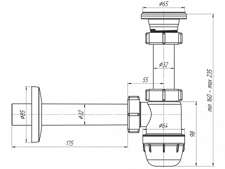 АНИПЛАСТ Сифон 11/4&quot;х32 &quot;Юнг&quot; с прямой трубой 32*200