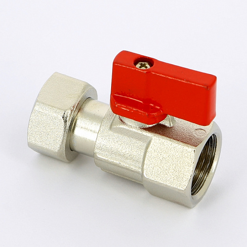 Кран шаровой мини UNI-FITT 1/2&amp;quot; ВВ с накидной гайкой флажок красный металл