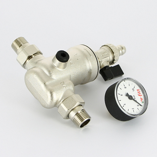 Фильтр промывной аксильный манометр UNI-FITT никель 1/2&amp;quot; АМ-АМ,, 100 мкм, латунная колба