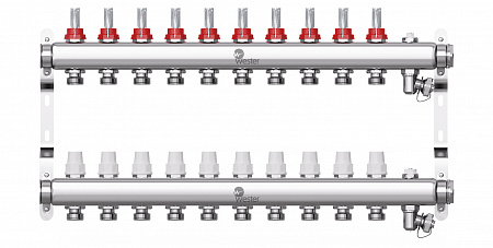 Коллекторная группа WESTER W902.10 нержавейка 1&quot;x3/4&quot; EK -10 выходов, с расходомерами