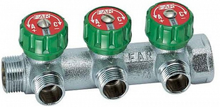 Коллектор распределительный вентильный FAR никель 3/4&quot;x1/2&quot; -3 выхода, TP плоский