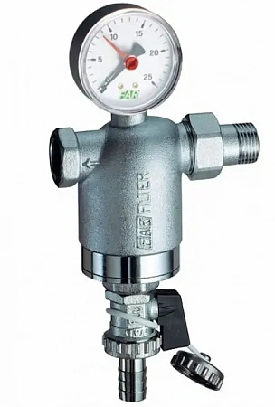Фильтр промывной с манометром FAR никель 3/4" АМ-ВР 100 мкм, (Max: 95°C, 25 бар)
