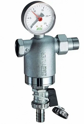 Фильтр промывной с манометром FAR никель 3/4&amp;quot; АМ-ВР 100 мкм, (Max: 95°C, 25 бар)