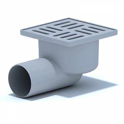 Трап пластиковый угловой горизонтальный АНИПЛАСТ Ø50 мокрый сифон, пластиковая решетка 10х10 см