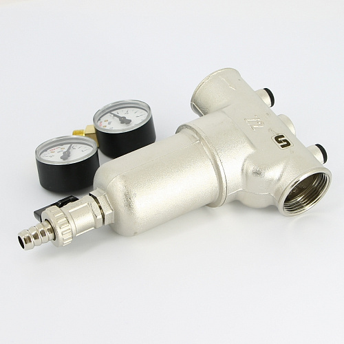 Фильтр промывной два манометра UNI-FITT никель 1&amp;quot; ВР-ВР, 300 мкм, латунная колба