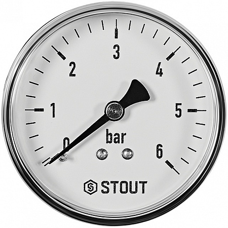 Манометр аксиальный STOUT Ø63-1/4&quot;, 6 бар, горизонтальное подключение, с указателем предела