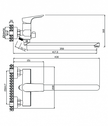 Смеситель для ванны с длинным изливом OLIVE'S PORTO 11221PR хром, латунь, упак (8 шт)