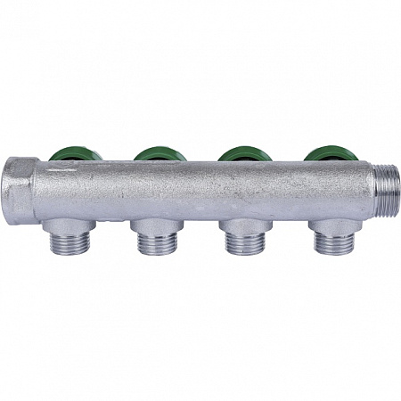 Коллектор распределительный вентильный STOUT никель 3/4&quot;x1/2&quot; -4 выхода, (зеленые ручки), евроконус