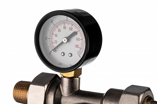 Фильтр промывной с манометром ГЕЙЗЕР БАСТИОН 112 Ø60 никель 1/2&amp;quot; АМ-АМ, 90 мкм, пластиковая колба