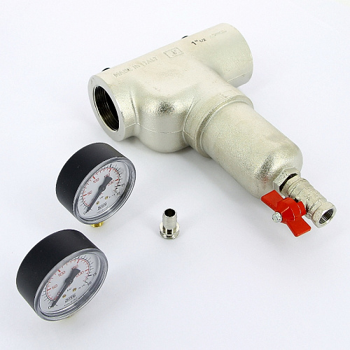 Фильтр промывной два манометра ITAP 189 никель 11/2&amp;quot; ВР-ВР, 300 мкм, латунная колба (27642)