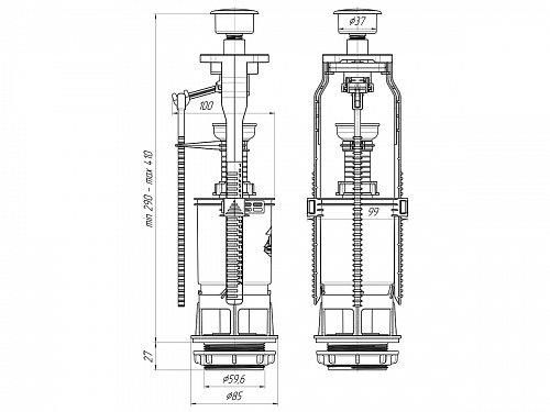 Арматура для бачка АНИПЛАСТ WC7030M сливная, белая, 1 режим, кнопка