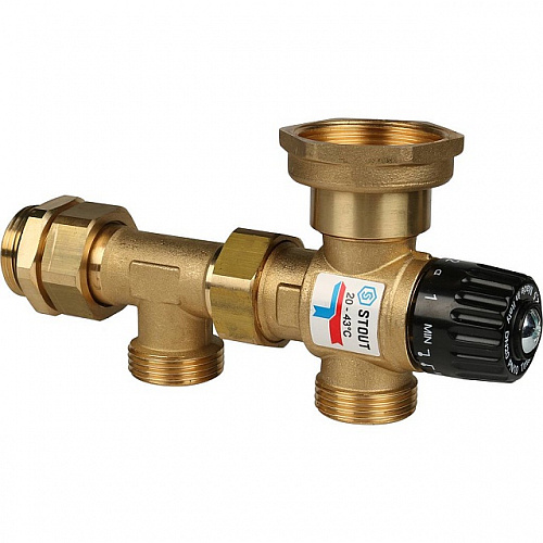 НСУ Насосно-смесительный узел теплого пола STOUT с насосом 1&amp;quot;, UPSO, клапан 20-43°C, желтый, 130мм