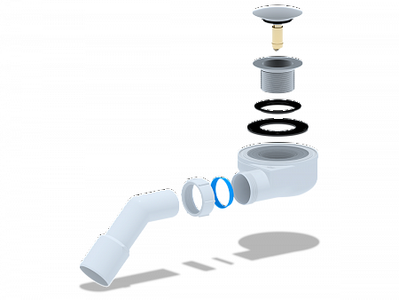 АНИПЛАСТ Сифон для душевого поддона 11/2&quot;х50 h=55mm, хром, клик-клак,грибок  с переходной трубой 45°