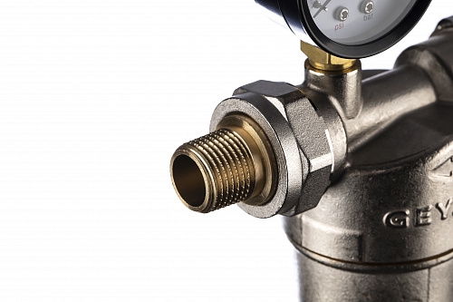 Фильтр промывной с манометром ГЕЙЗЕР БАСТИОН 122 Ø60 никель 1/2&amp;quot; АМ-АМ, 90 мкм, латунная колба