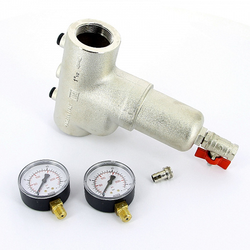 Фильтр промывной два манометра ITAP 189 никель 11/2&amp;quot; ВР-ВР, 300 мкм, латунная колба (27642)