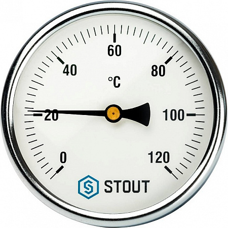 Термометр биметаллический погружной STOUT Ø100-1/2&quot;, гильза 75 мм, +120°C