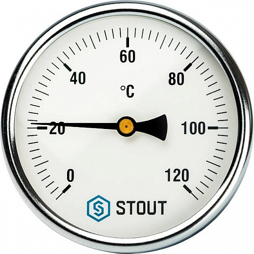 Термометр биметаллический погружной STOUT Ø100-1/2&amp;quot;, гильза 75 мм, +120°C