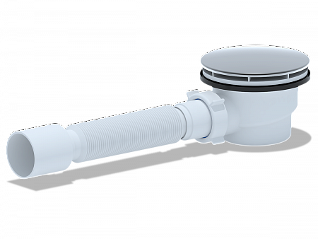 АНИПЛАСТ Cифон для душевого поддона 11/2&quot;х90 h65 c гибкой трубой 375х40х50(вальцовка)