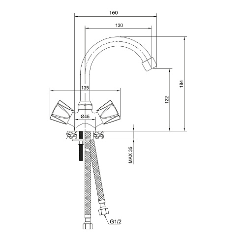 Смеситель для раковины OLIVE'S CATALONA 23110CT хром, латунь, уп. (10 шт)