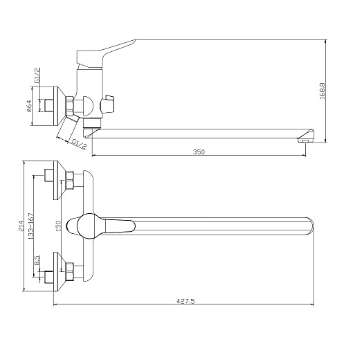 Смеситель для ванны с длинным изливом OLIVE'S IBIZA 19221IB хром, латунь, упак (8 шт.)