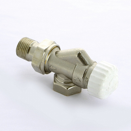 Вентиль термостатический угловой-осевой UNI-FITT 1/2" HВ с разъемным соединением, никелир.