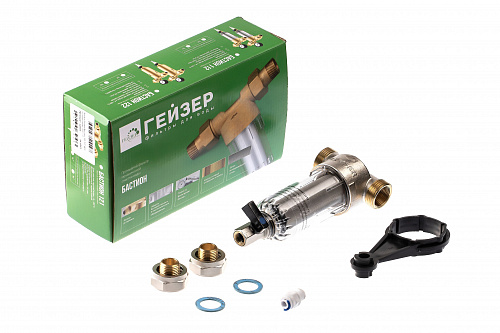 Фильтр промывной ГЕЙЗЕР БАСТИОН 111 Ø60 никель 1/2&amp;quot; АМ-АМ, 90 мкм, пластиковая колба