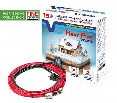 Греющий кабель саморегулирующийся VODOS HEAT PIPE, 15 Вт/м, внутренний, на 3м, синий, с сальником