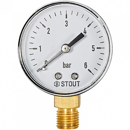 Манометр радиальный  STOUT Корпус Dn 50 мм 1/4 , 0...6 бар, кл.2.5