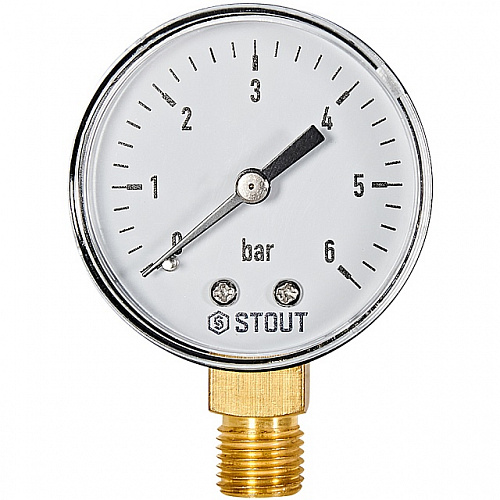 Манометр радиальный  STOUT Корпус Dn 50 мм 1/4 , 0...6 бар, кл.2.5
