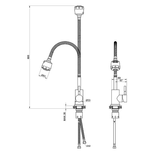 Смеситель для кухни с гибким изливом OLIVE'S BALEAR 13435-4BL нержавеющая сталь, нержавеющая сталь,