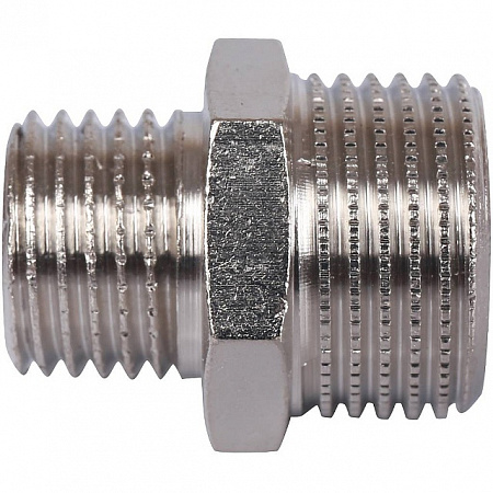 Ниппель переходной резьбовой латунный STOUT никель 3/8&quot;x1/4&quot; Н