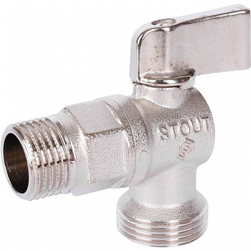 Кран шаровой потребительный угловой STOUT для бытовой техники 1/2&amp;quot;х3/4&amp;quot; НН, никель