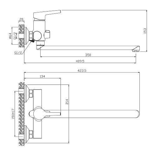 Смеситель для ванны с длинным изливом OLIVE'S ALBA 15221AL хром, латунь, упак (8 шт)