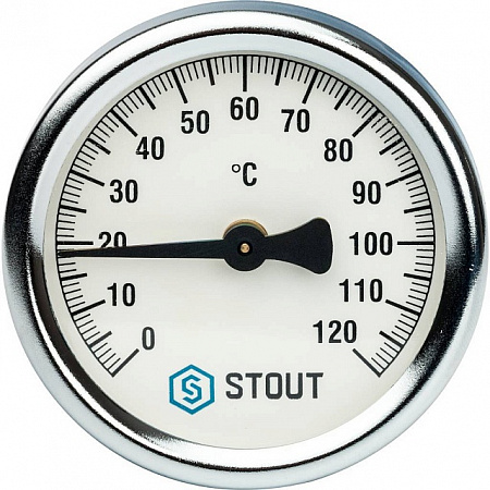 Термометр биметаллический накладной STOUT Ø63-1/2&quot;, +120°C