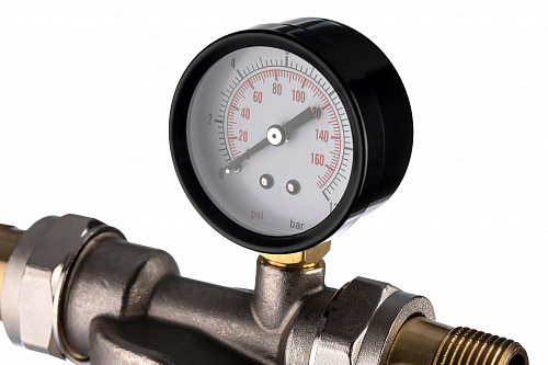 Фильтр промывной с манометром ГЕЙЗЕР БАСТИОН 122 Ø60 никель 3/4&amp;quot; АМ-АМ, 90 мкм, латунная колба