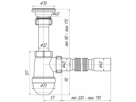 АНИПЛАСТ Сифон 11/2&quot;х40 с гибкой трубой 40Х40 C0105