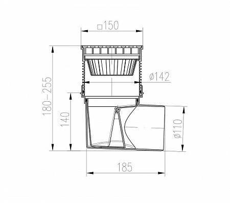 Канализационный трап с боковым сливом MCH D110 решетка нерж 150x150 (324SN)