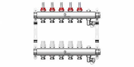 Коллекторная группа WESTER W902.5 нержавейка 1&quot;x3/4&quot; EK -5 выходов, с расходомерами