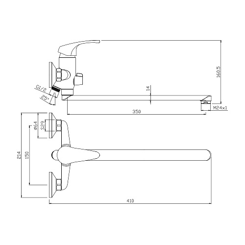 Смеситель для ванны с длинным изливом OLIVE'S AVILA 02221AV хром, латунь, упак (8 шт)