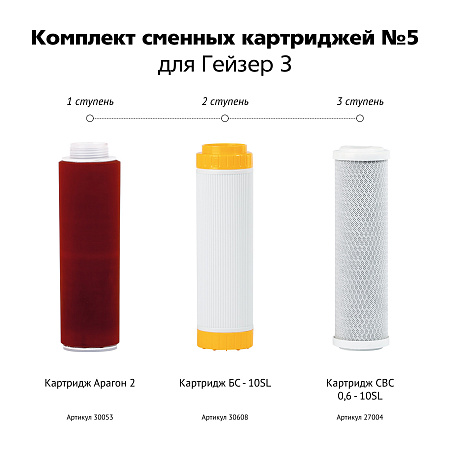 Комплект сменных картриджей ГЕЙЗЕР №5 для Г-3 ИВС ЛЮКС (АРАГОН 2+БС+ CBC+муфта)
